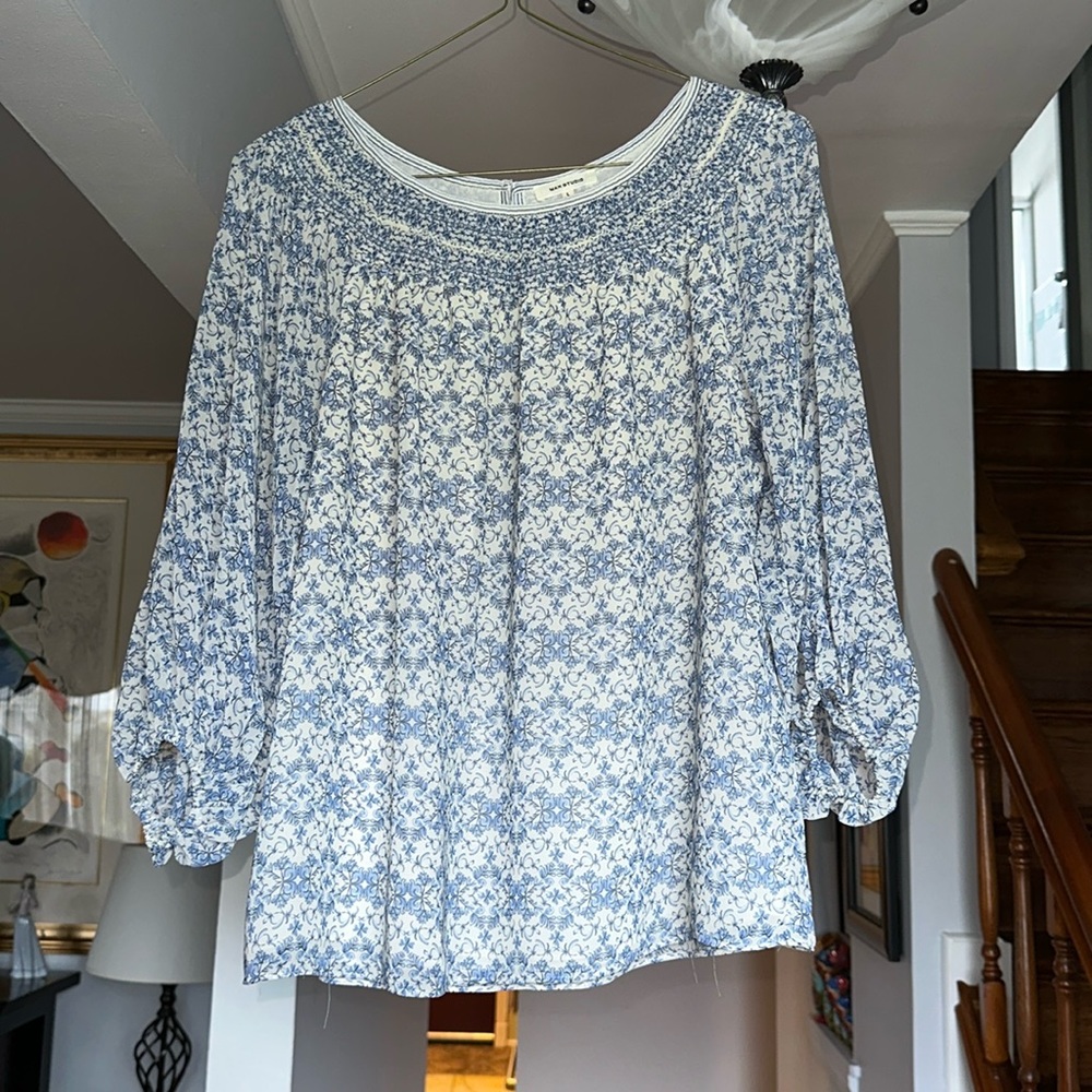 🎤🎉 NWT Max Studio Floral Peasant Blouse Sz L